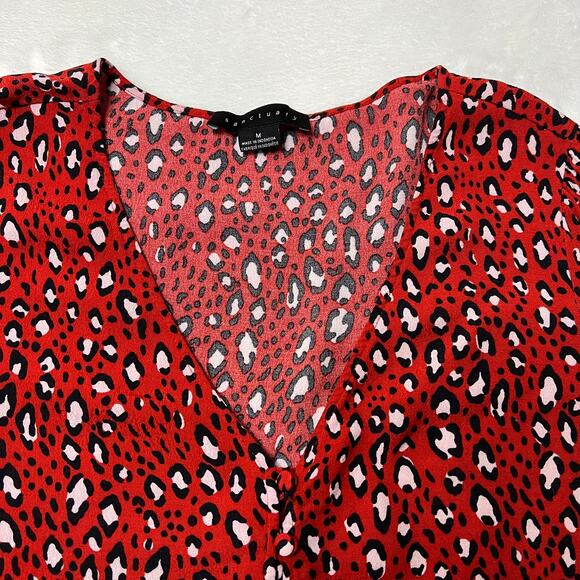 Sanctuary Noelle Leopard Print Smocked Sleeve Button Down Blouse *SMALL FLAW* - Picture 6 of 15
